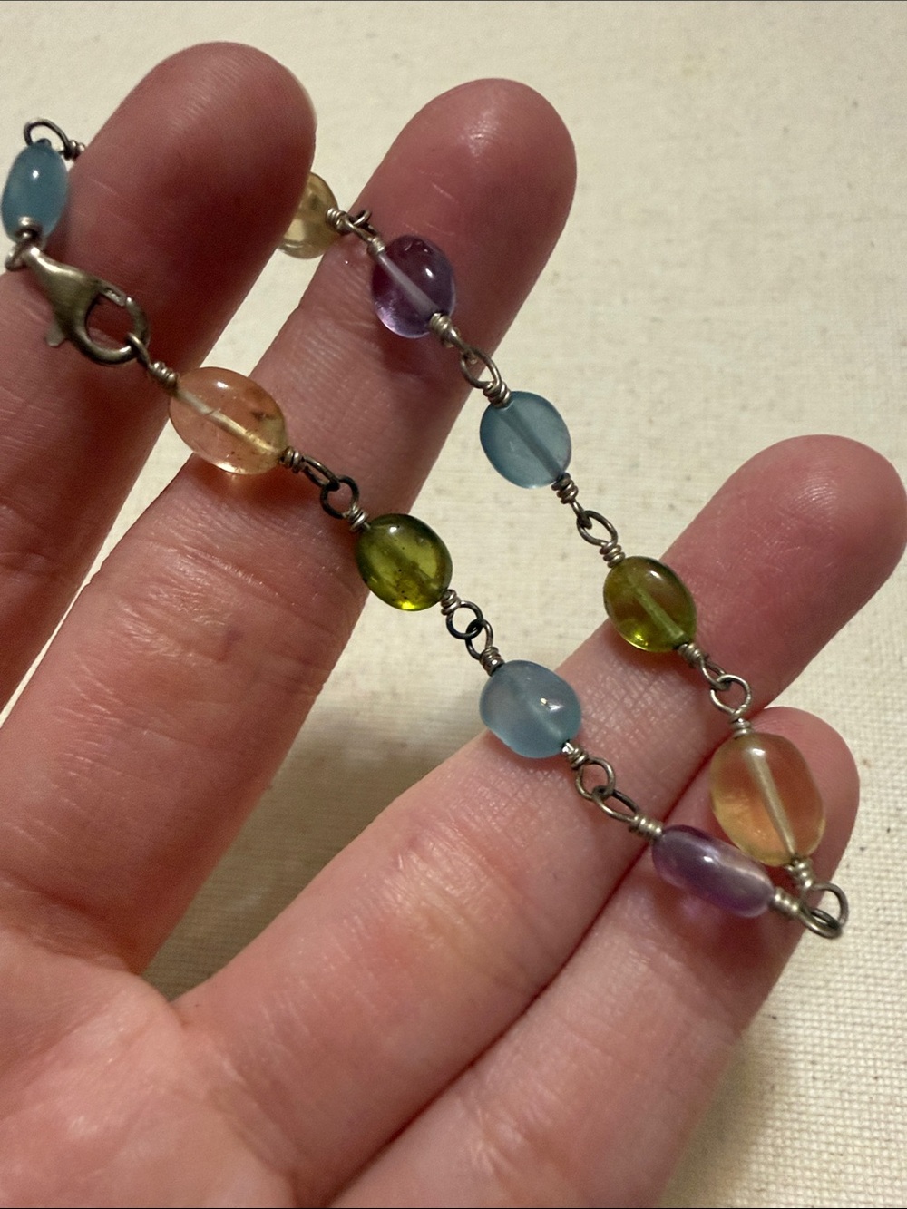 Sterling Silver 925 Multi-Color Glass Bead Bracelet 6.75’ in